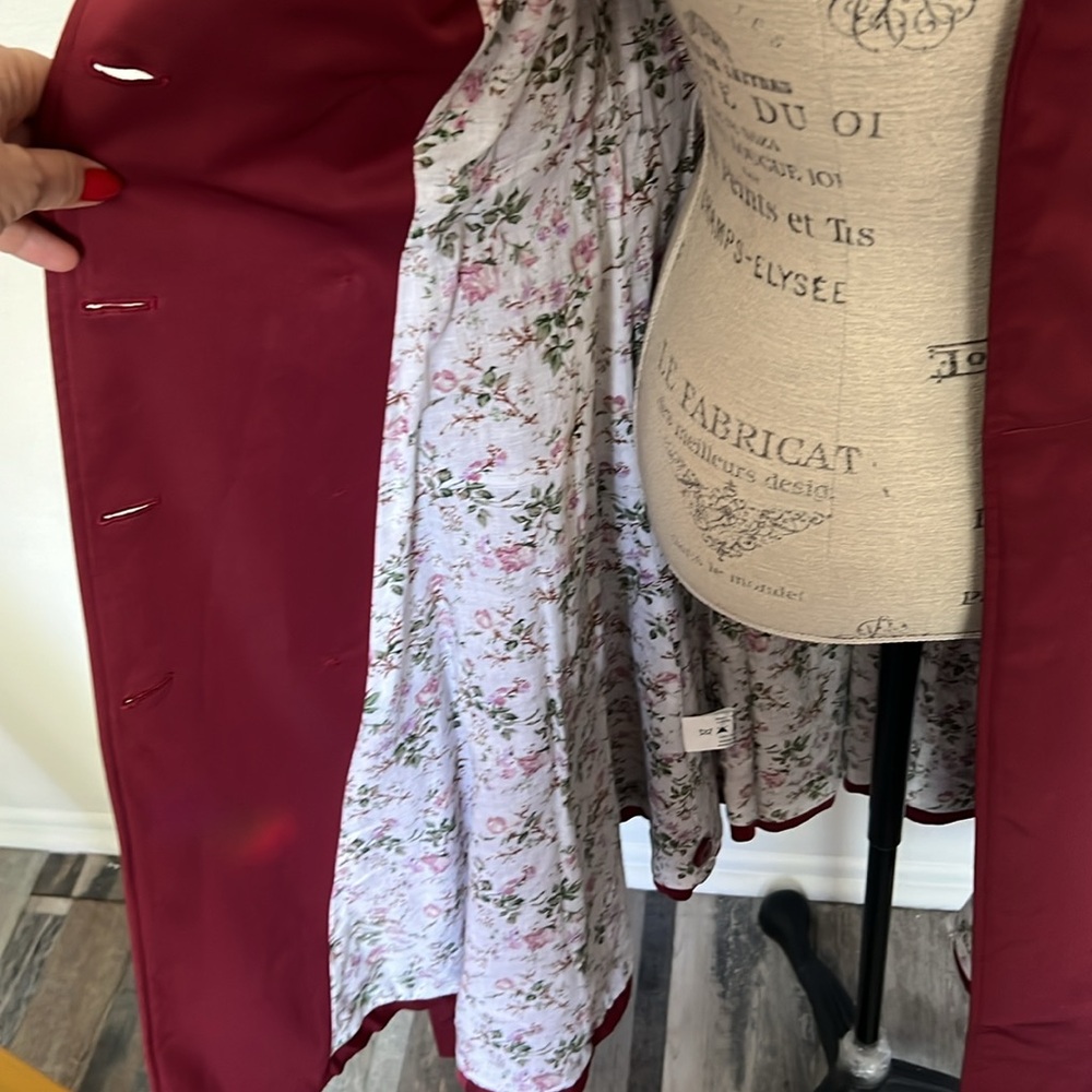 40th Retro style BurgundyDouble-Breasted Trench Coat ~ Collectif Vintage London - Picture 8 of 17